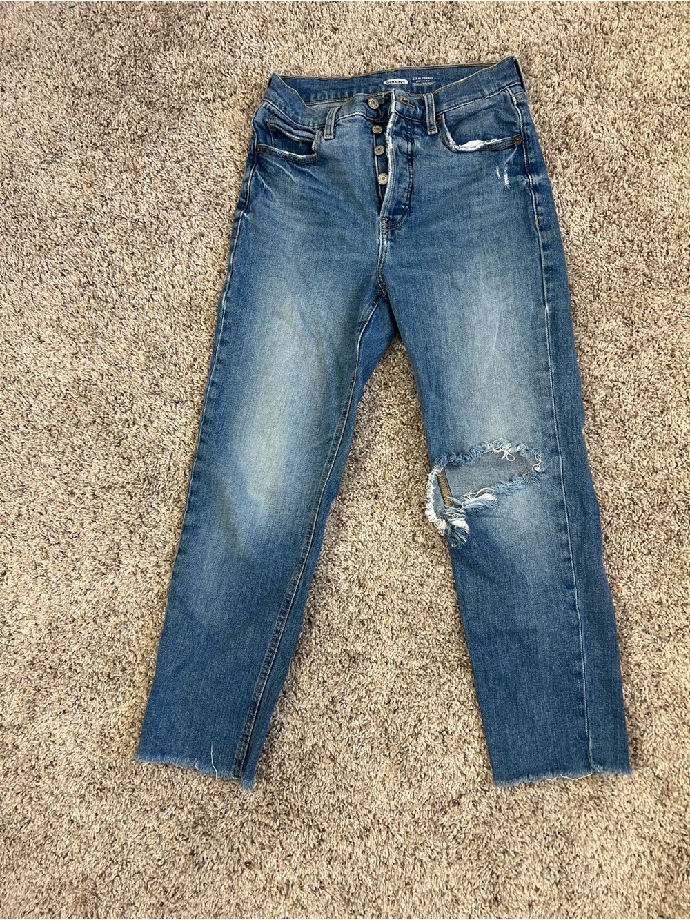 Old Navy Sky Hi Jeans Straight Extra High Rise Women's 2 Anke Length Distressed